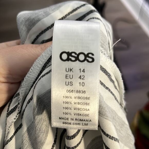 ASOS Gray and White Striped Button Down Cold Shoulder Top Size 10 - Picture 8 of 10